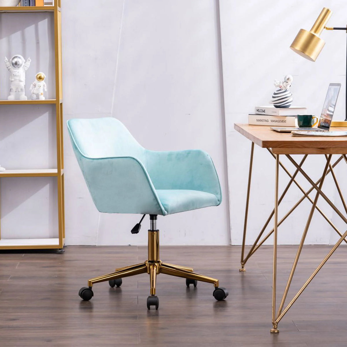Aqua Light Blue Velvet Adjustable Height Office Chair Y800