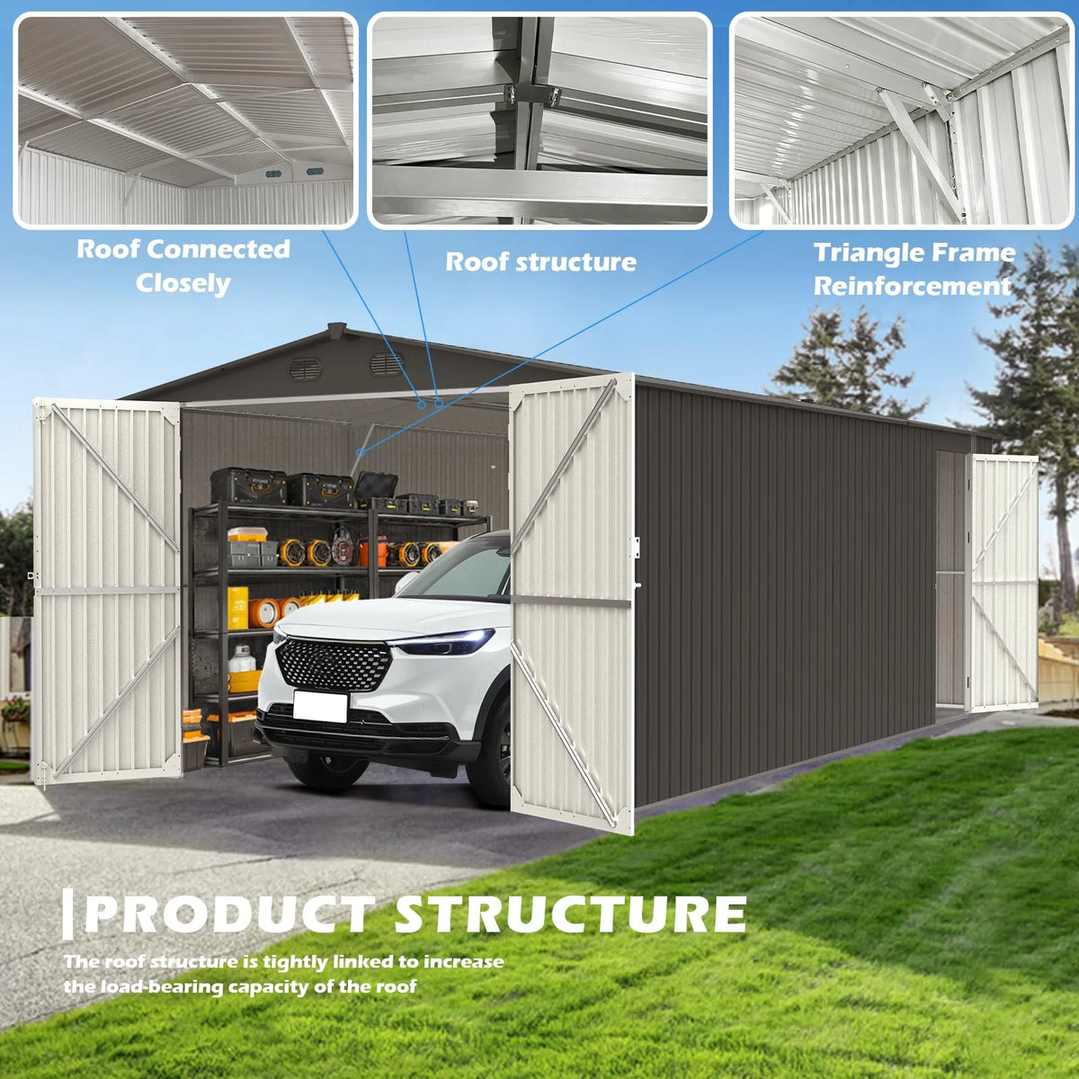 20x13 ft Metal Garage Shed with 2 Doors and 4 Vents M5652