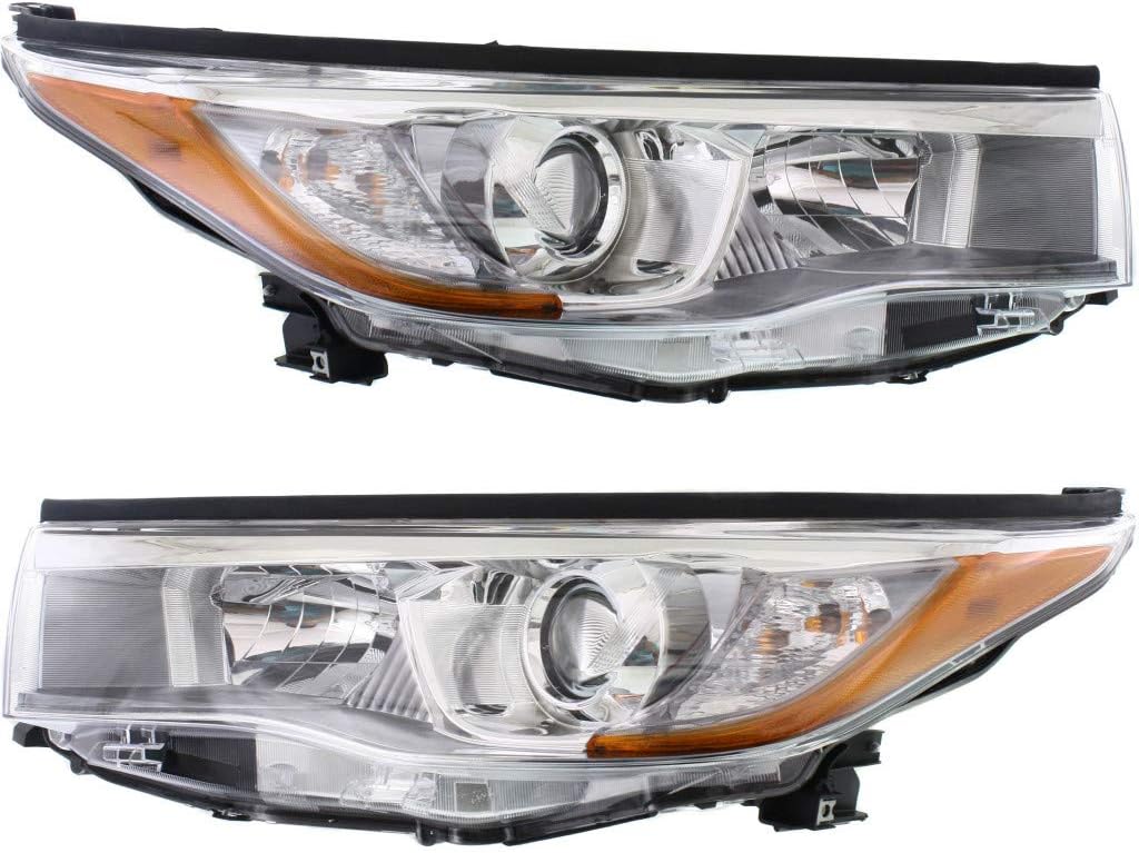 Smoked Chrome Headlight Assembly Pair for Toyota Highlander/Hybrid 2014-2015 K75702