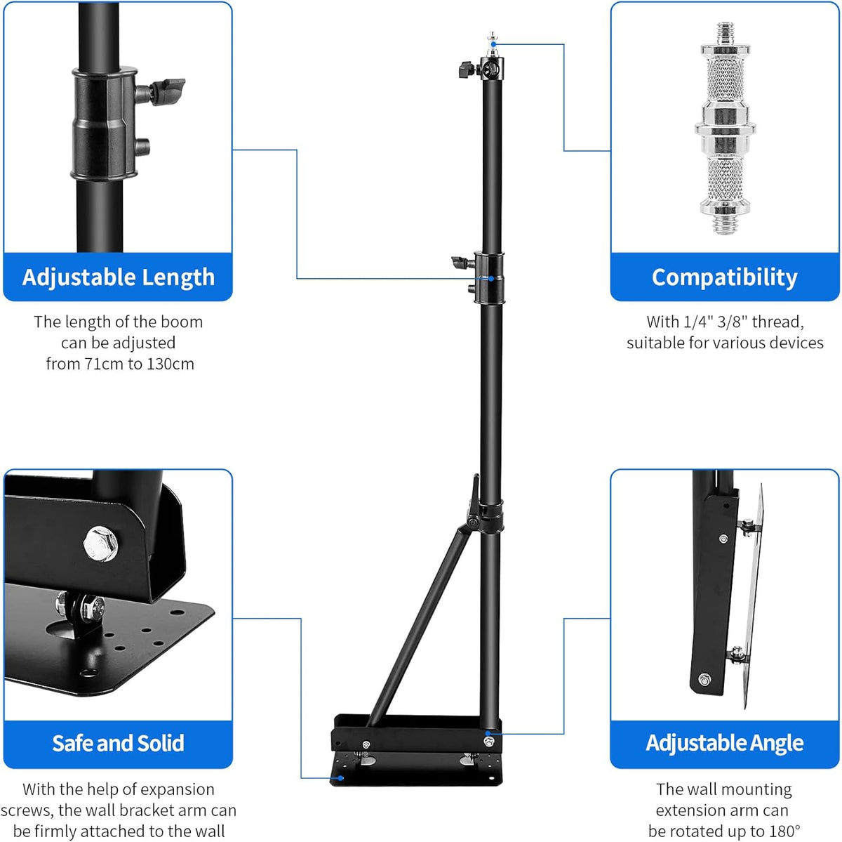 Wall Mount Boom Arm with Triangle Base, Adjustable Camera Mount W96860