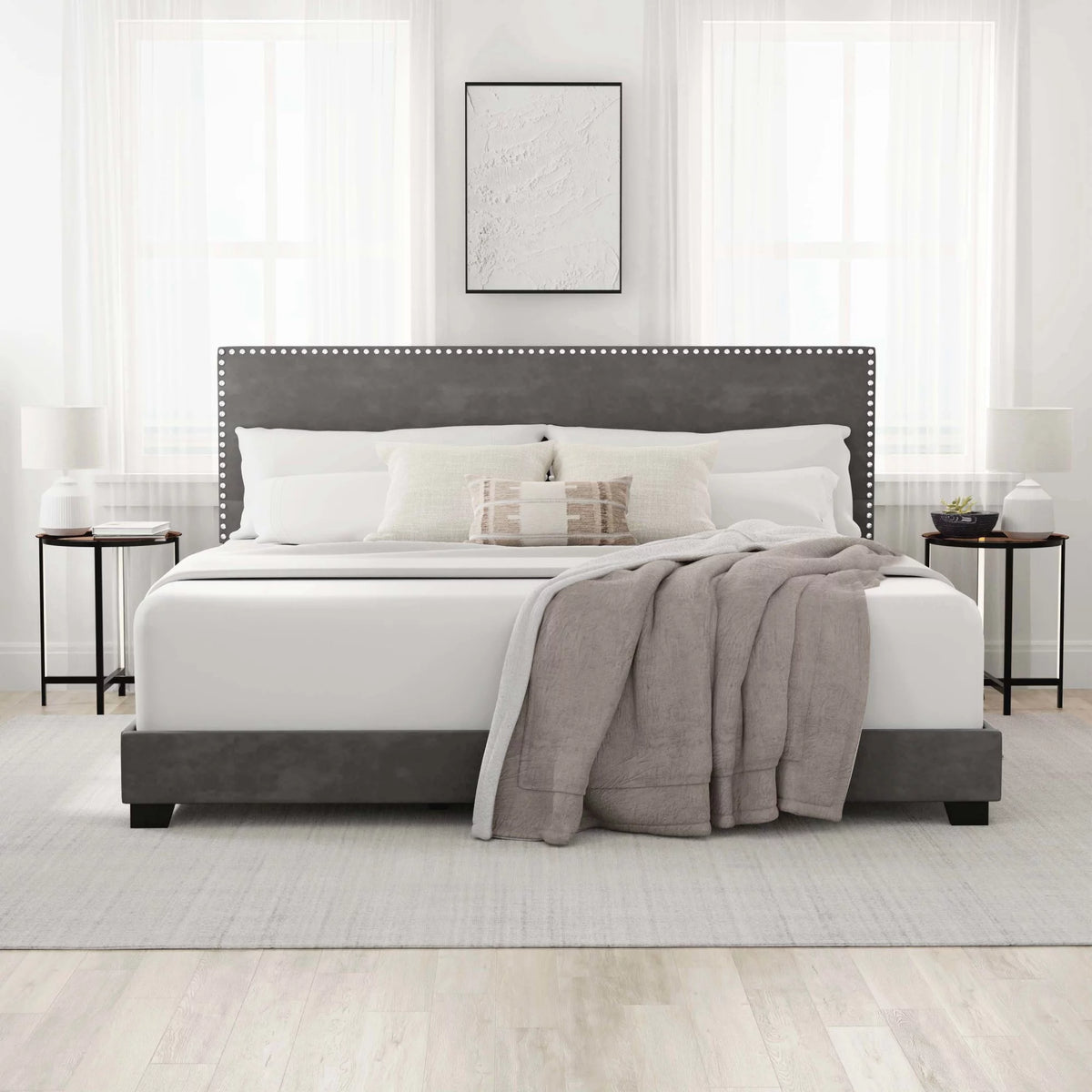 Charcoal Fabric Upholstered Queen Bed D5904