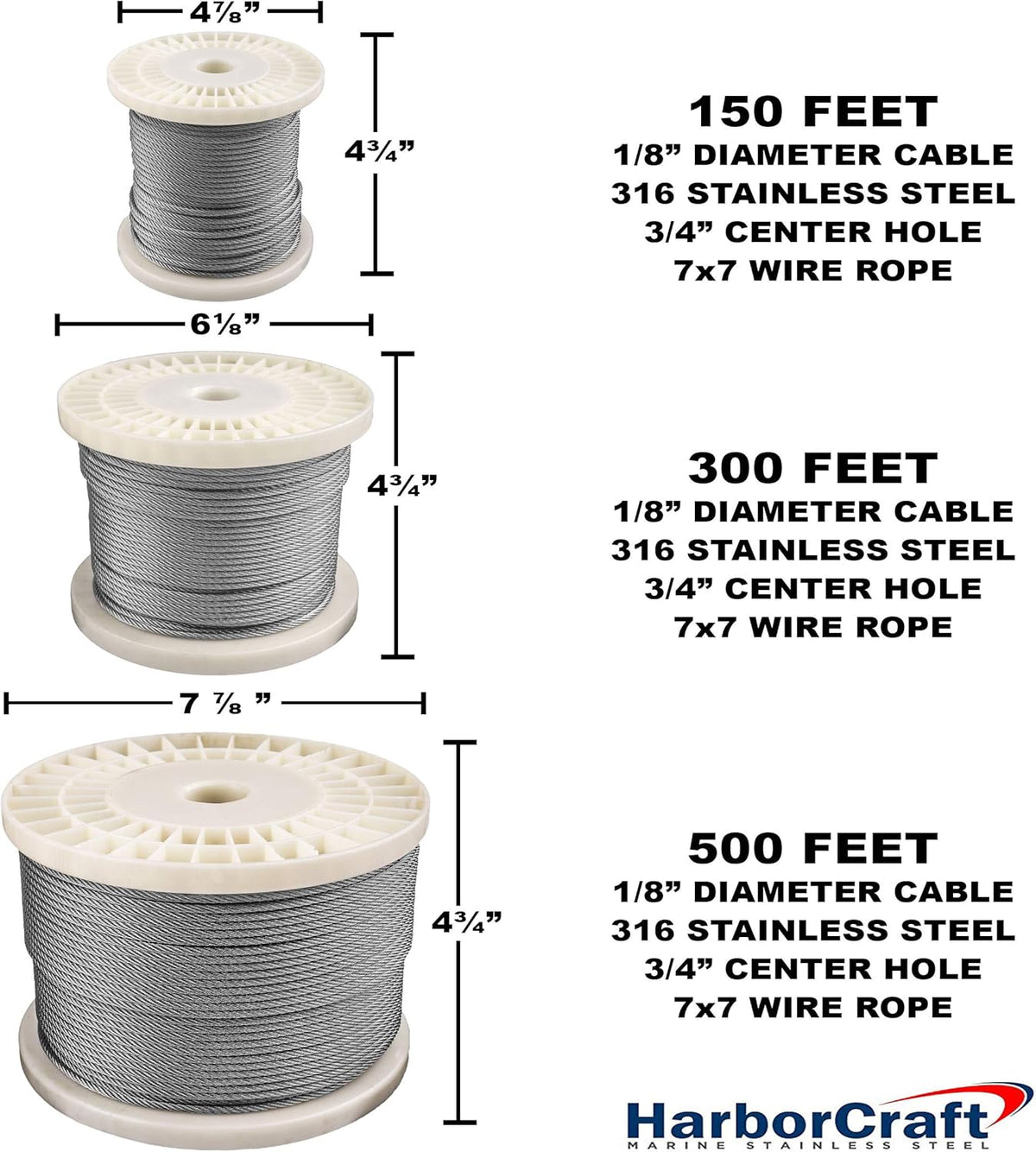 1/8 316 Stainless Steel Wire Rope Aircraft Cable 500 Feet 7x7 I51225
