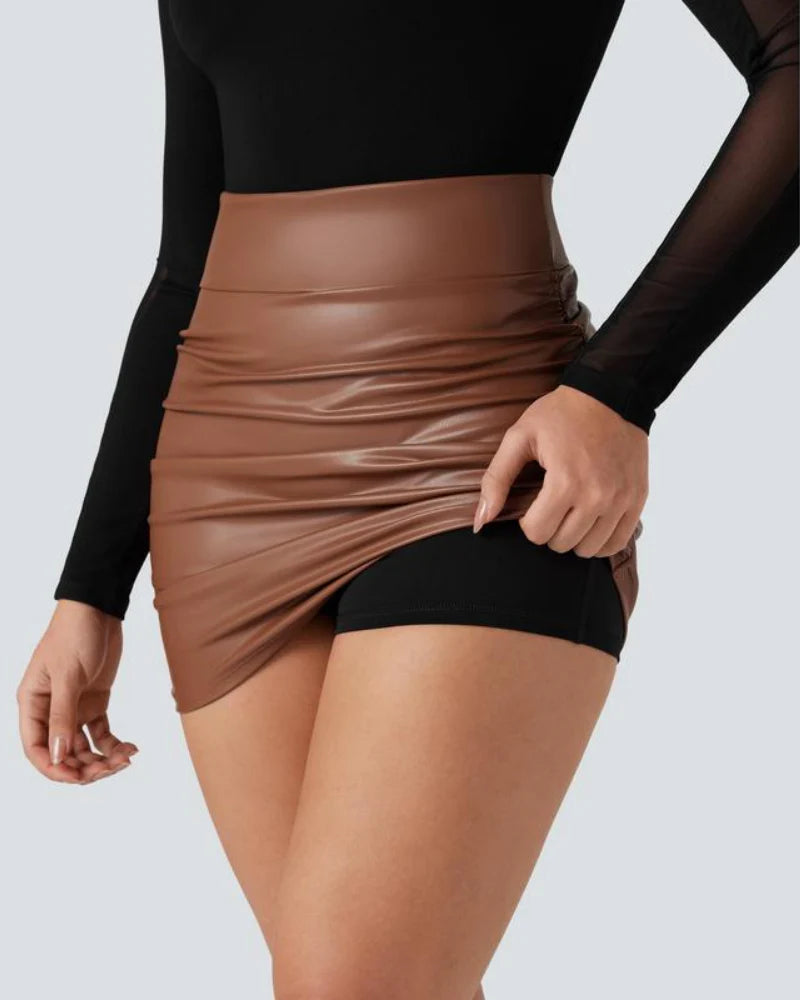 High Waisted Tummy Control Ruched Fleece Mini Skirt D7037