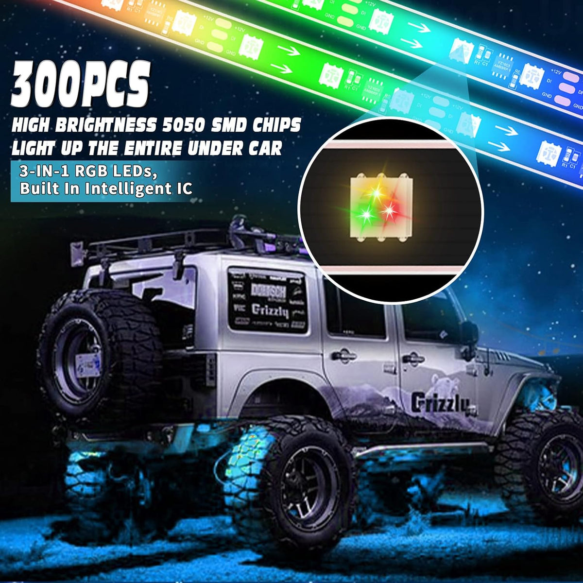 6PCS Dimmable RGB Car Underglow Lights with APP Control C228274