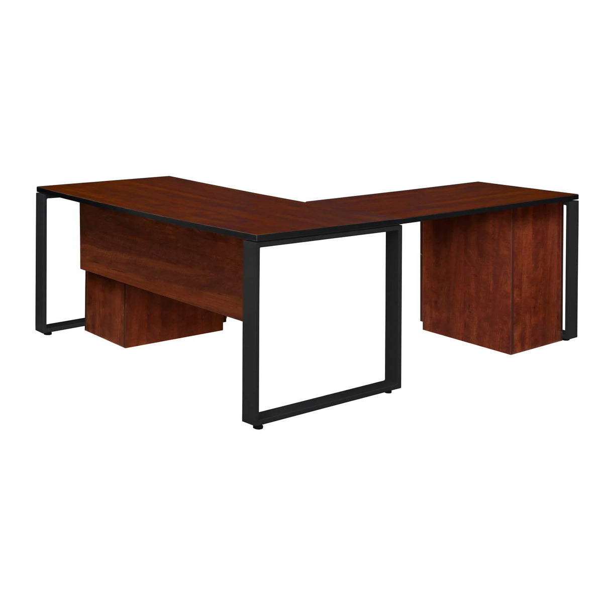 66 x 30 in. Double Laminate Pedestal L-Desk with Return, Cherry & Black P624902