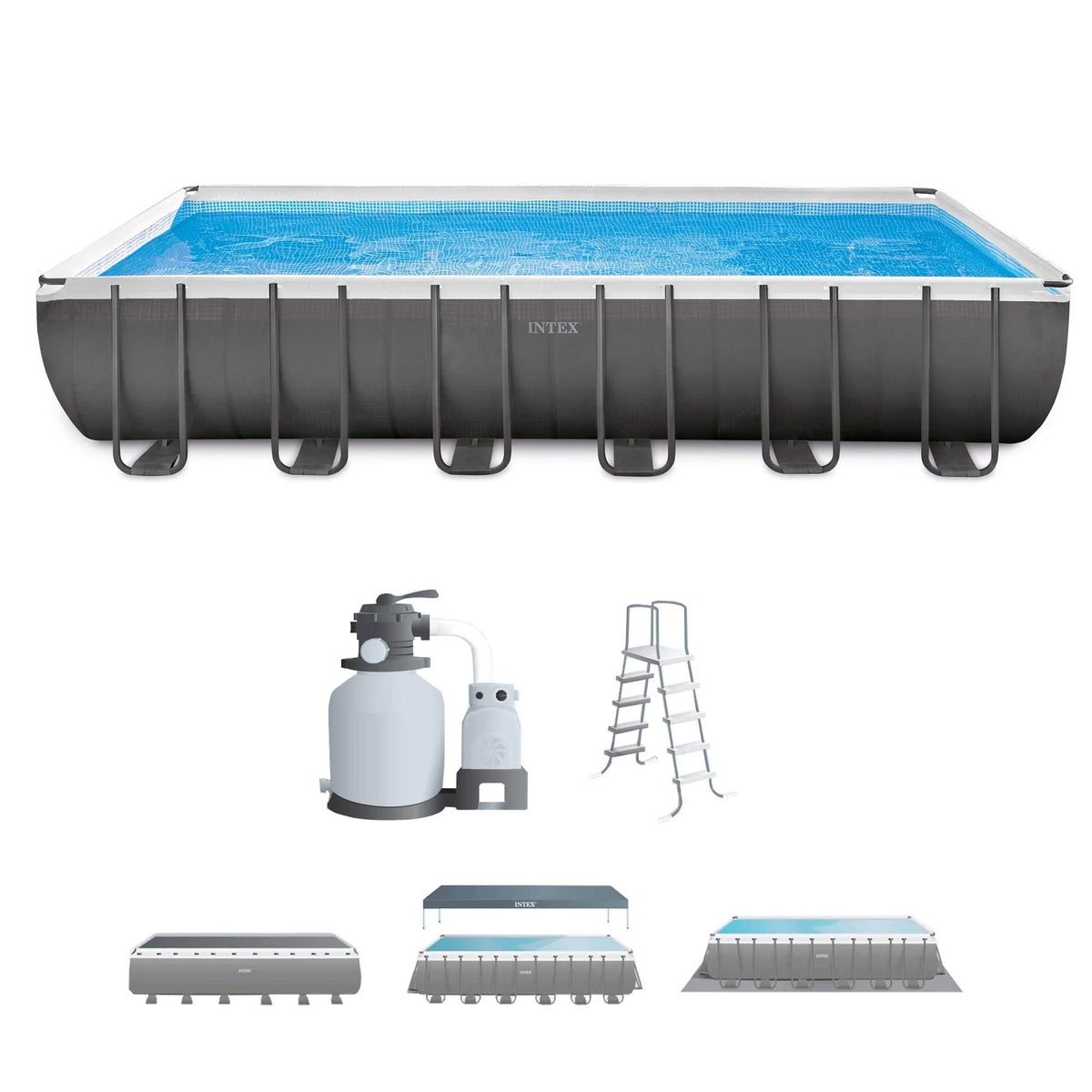 24' x 12' x 52 Rectangular Frame Swimming Pool with Pump E36219