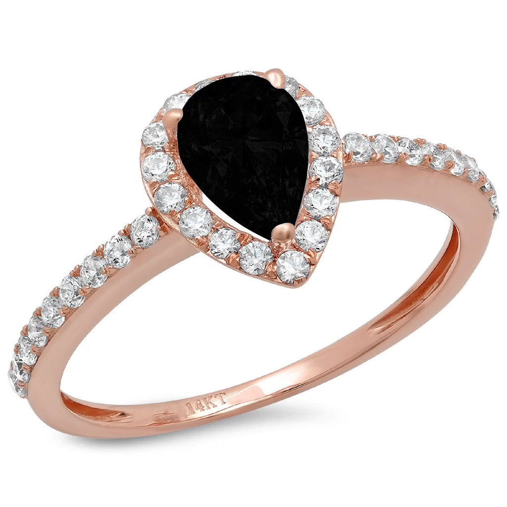 1.32ct Pear Cut Black Onyx Rose Gold Halo Ring Q497