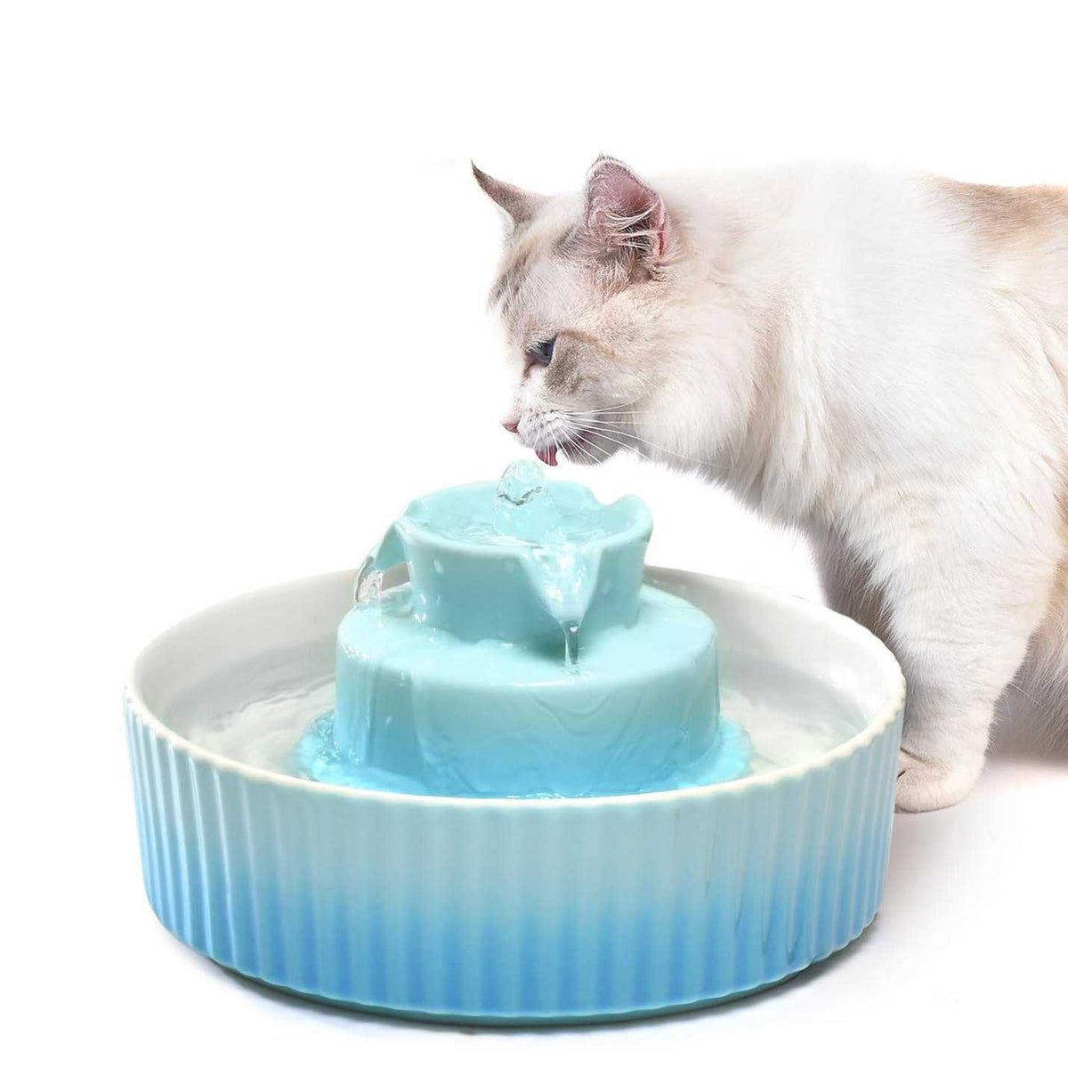 Ceramic Cat Water Fountain, 2.1 L Drinking Fountain Bowl N31396
