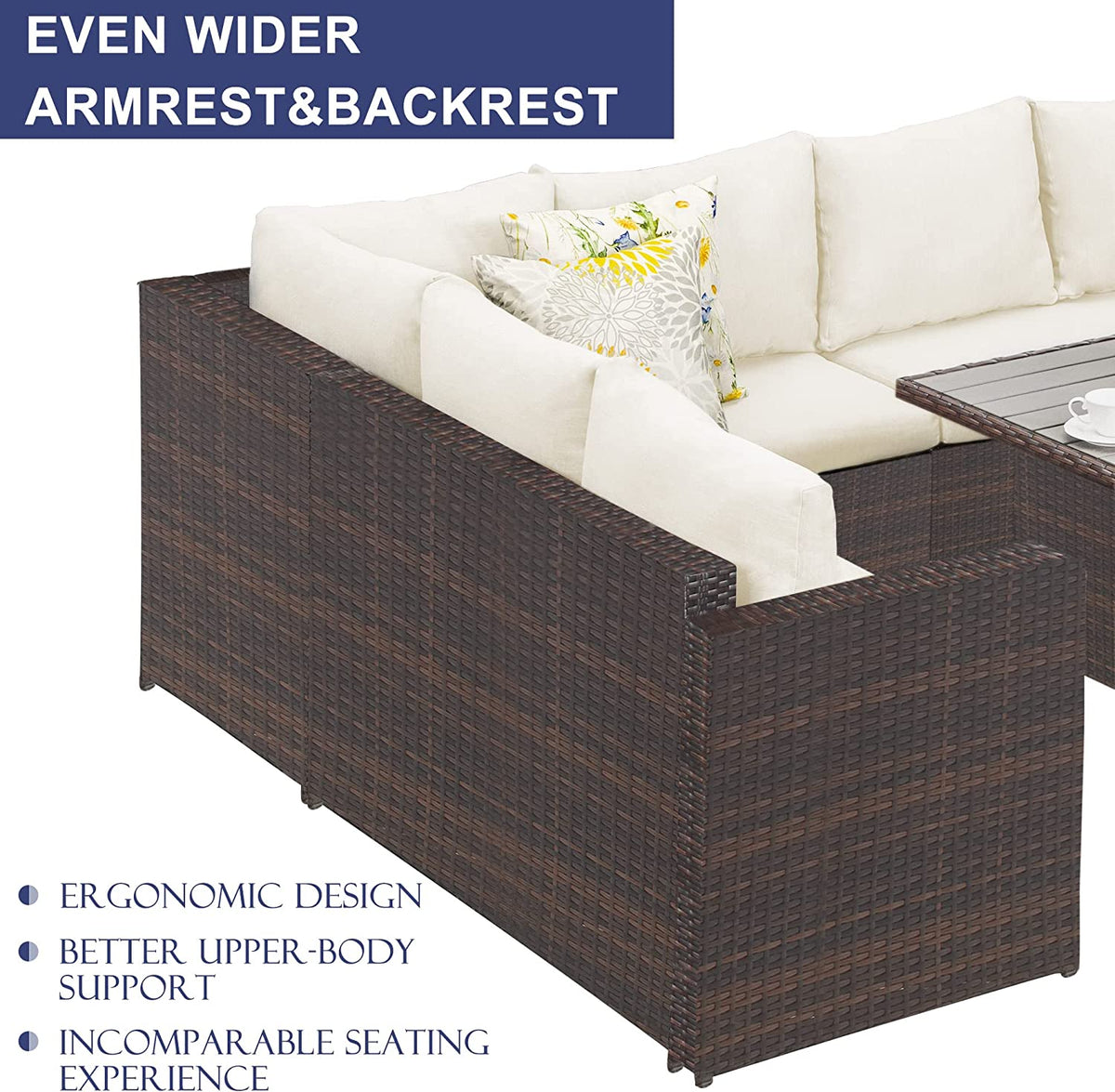 Ivory 7 Piece Outdoor Wicker Dining Sectional Sofa with Ottoman K26359
