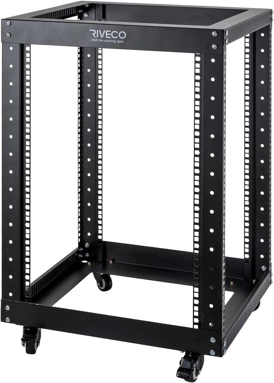 18U 4 Post Open Frame Server Rack with Brake Casters Black S131532